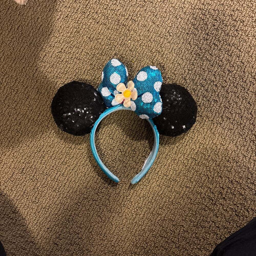 Disney Parks Minnie Mouse Sequined Ear Headband with Flower Polka Dot Bow